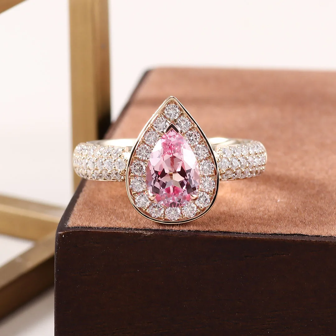

Provence gemstone 10K/14K solid gold pear cut pink lab sapphire rings for women lab diamond engagement ring wedding anniversary
