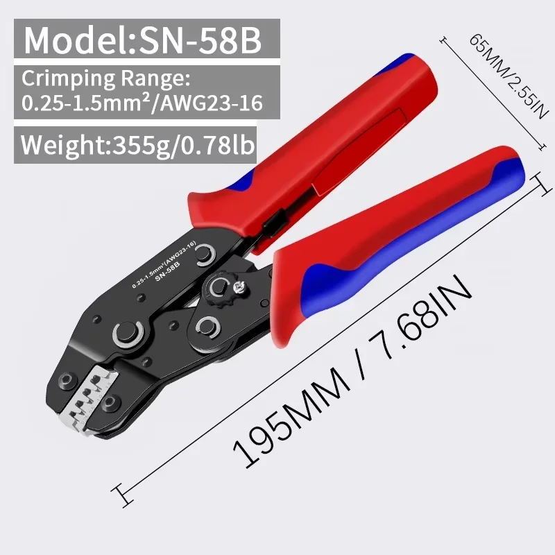 SN58B Multifunctional Crimping Pliers Ratchet Cold Pressing End Clamp