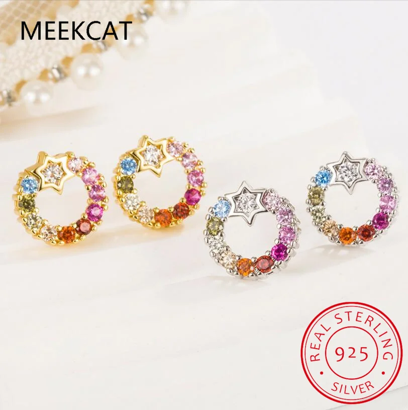 Natural Garnet Amethyst Citrine Peridot Blue Topaz 925 Sterling Silver Circle Necklace+Earring Colorful Gemstone Jewelry Set view 3