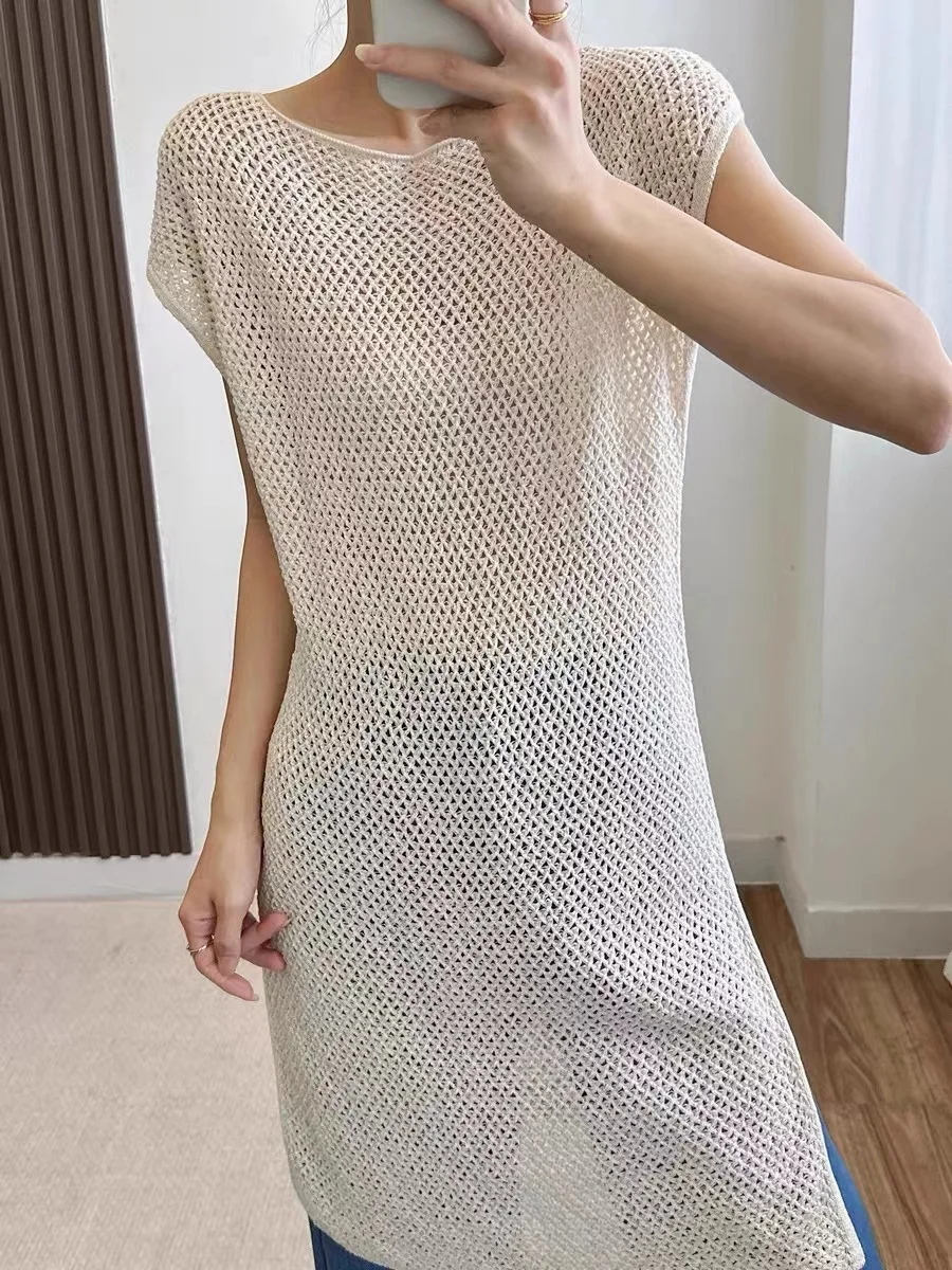 Ethereal MD 2024  autumn new style of Slouchy side slit mid-length rotator cuff knit vest