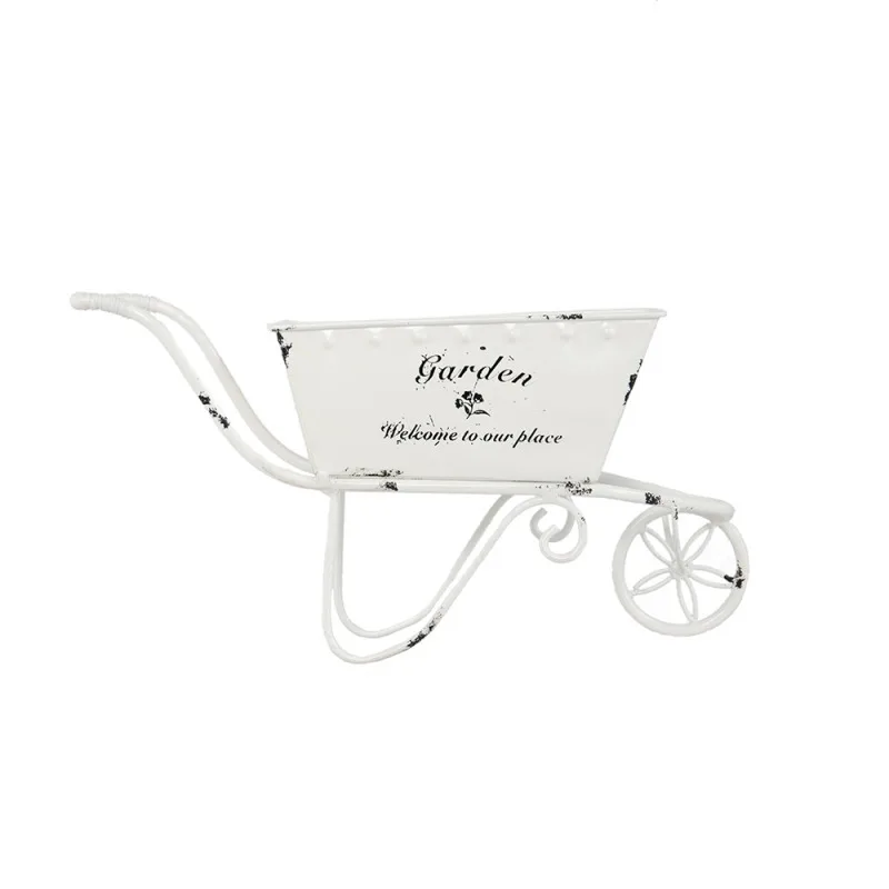 

White Metal Distressed Wheelbarrow Planter 100% Premium Iron Tabletop Decor For Succulents Small Florals Household Items