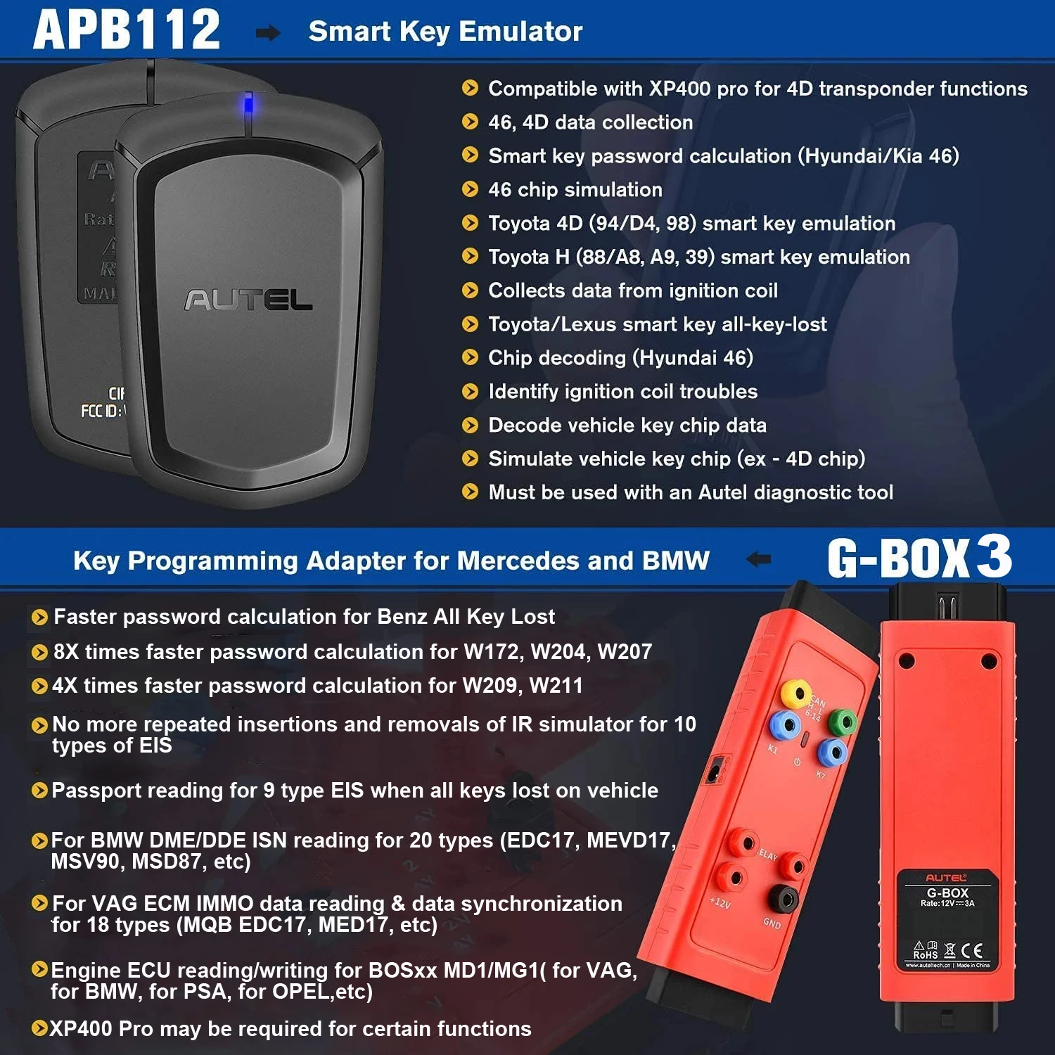 Autel MaxiIM G-BOX 3 G-BOX3 GBOX3 Adapter & APB112 Smart Key Simulator & TOYOTA 8A BLADE AKL Kit Key Programmer All Key Lost