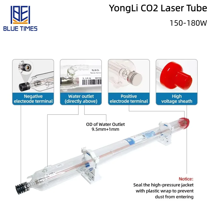 High Performance CO2 Laser Tube - Industrial Grade for Heavy-Duty Laser Cutting Machines, Long Lifespan & Fast Heat Dissipation