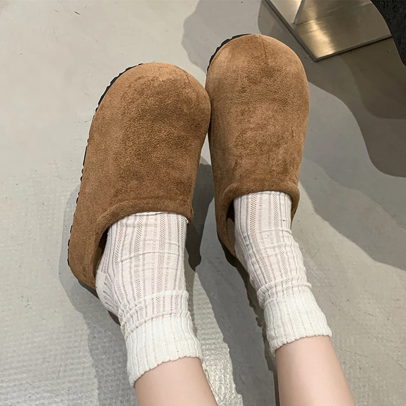 

Women Mules Slippers Shoes Autumn 2025 New Suede Slingback Slides Round-toed Luxury Brand Snow Flats Platform Zapatillas Mujer