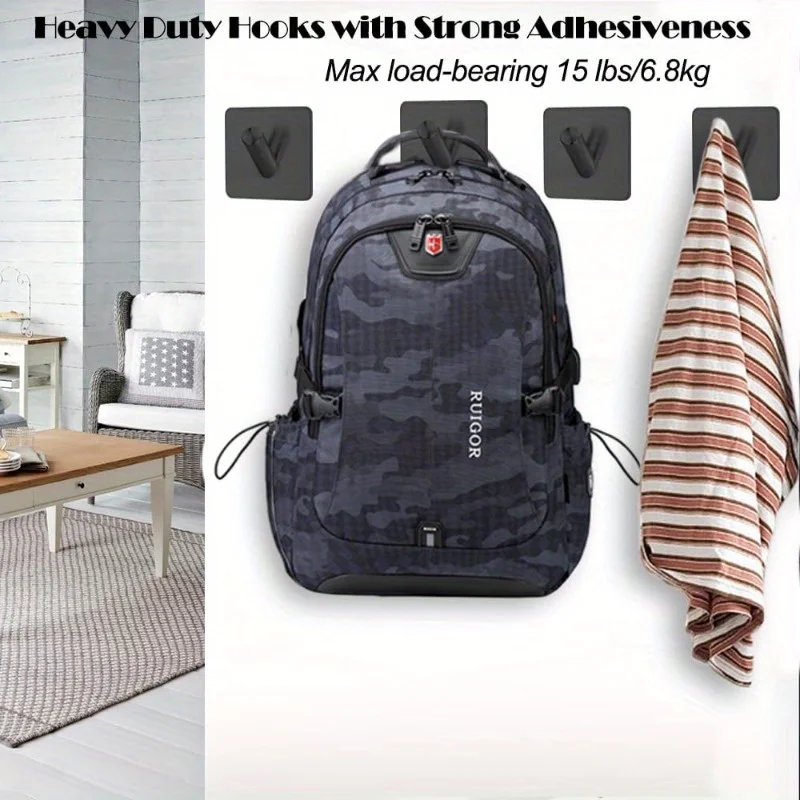 4 قطعة خطاطيف معطف لاصق أسود خطاطيف المناشف الثقيلة رفوف المناشف حامل عصا على خطافات الدش مقاوم للماء لتعليق الفولاذ المقاوم للصدأ