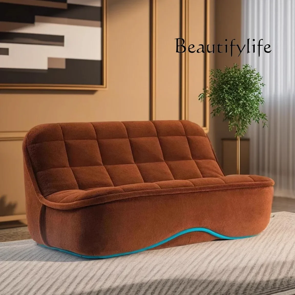 Modern simple new straight row lazy sofa designer light luxury single fabric retro sofa chair