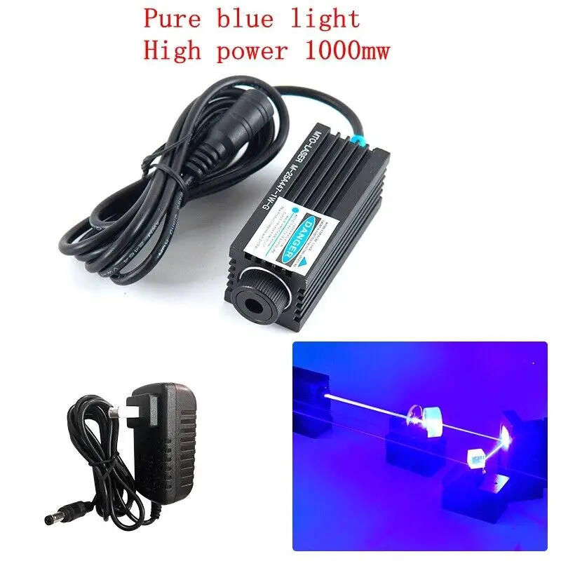 

High-Power 450nm 1000mW 1W Pure Blue Laser Dot Module Micro-Engraving W/ Adapter