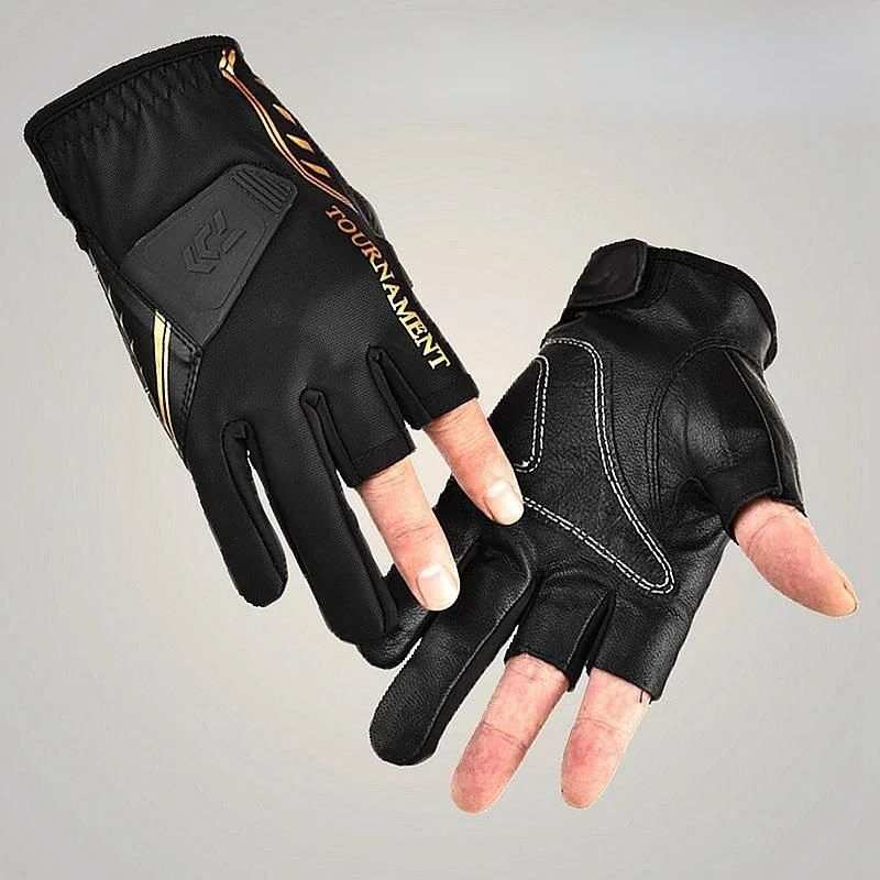 New Brand Professional Fishing Gloves for Men Genuine Leather Half Finger Three Fingers Cut Gloves for Fishing Waterproof Glove