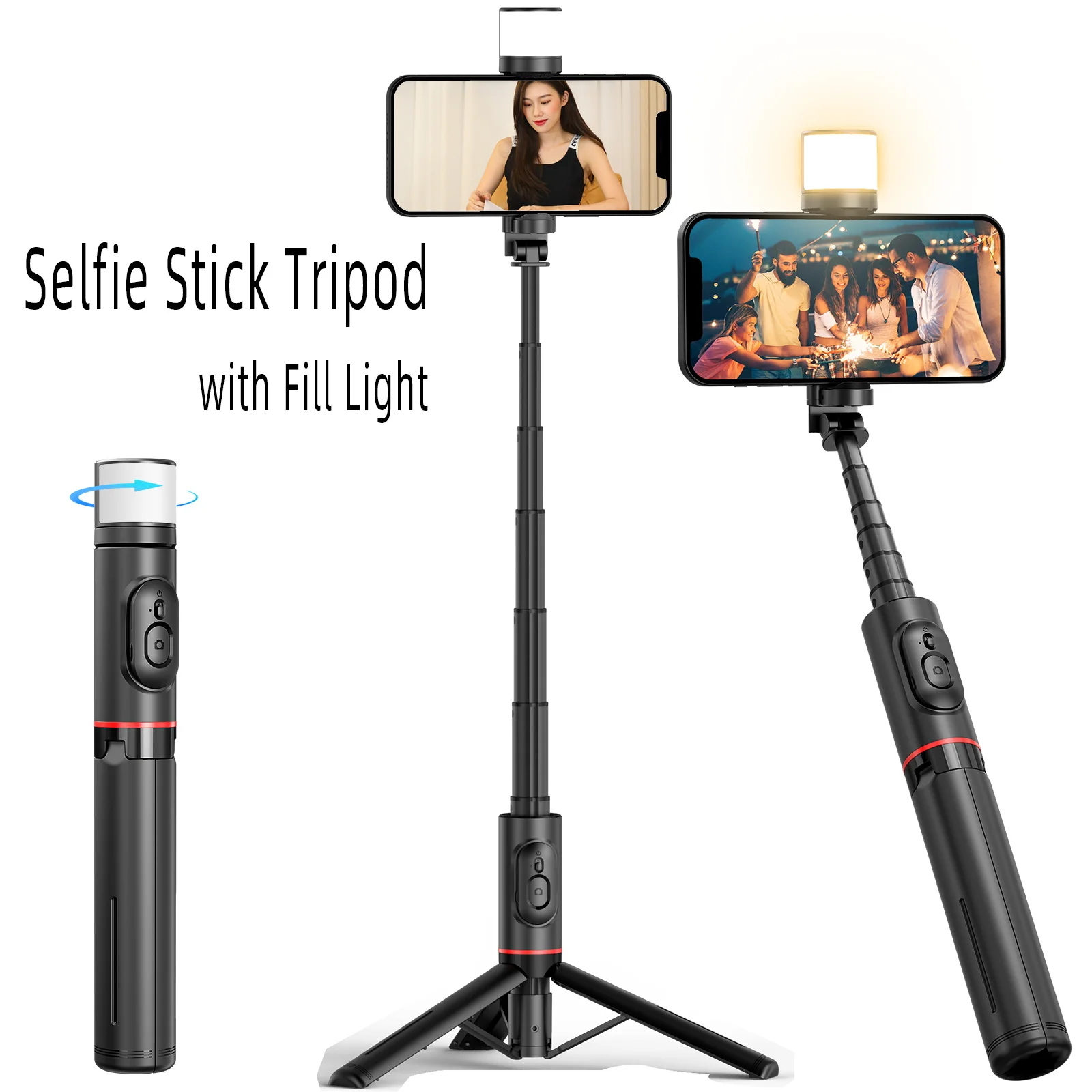 Wireless Selfie Stick Tripod with Remote Fill Light Mini Phone Tripod Foldable Portable Phone Stand Holder for Smartphone New