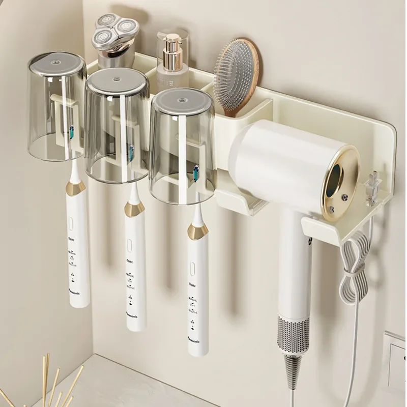 Creamy Wind Toothbrush Holder Anti-Corrosion Rustproof Organizer No-Drill Rack Strong Load-Bearing Shelf Bathroom Storage