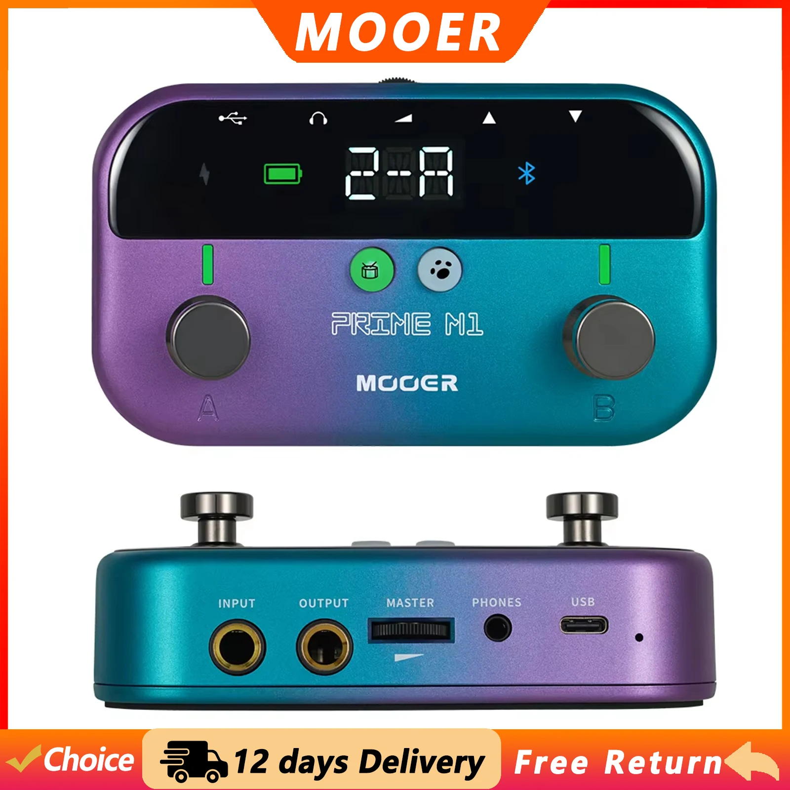MOOER Prime M1 Electric Guitar Multi-effects Pedal 128 Effects 21 Bass Effects 40 Drum Machines 80s Recording Loop Rechargeable