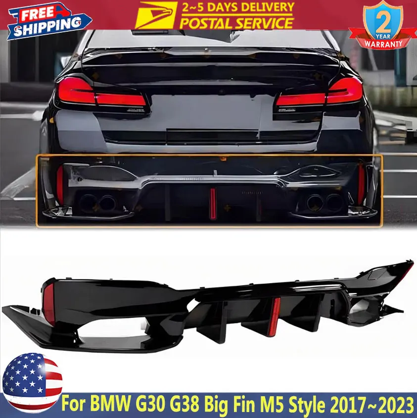 Car Rear Bumper Diffuser For BMW 5 Series G30 G31 G38 M5 Style 2017~2023 530i 540i With LED Light Rear Bumper Spoiler Splitter