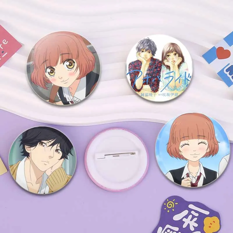 Anime Blue Spring Ride 32/44/58mm Simple Button Pins,Snap in Design Brooches,Daily Stylish Ornament Badge,Ideal Gift for Friends