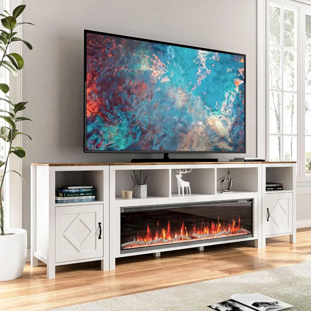 

Fireplace TV Stand,60" Electric ,for TV Up To 110",Entertainment Center Console,with Storage Cabinets,Electric Fireplace