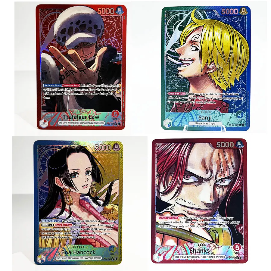 One Piece TCG Leader Proxy Card 4 In 1 Set Trafalgar Law Boa Hancock Sanji Shanks Anime Foil Trading Cards For Deck Building