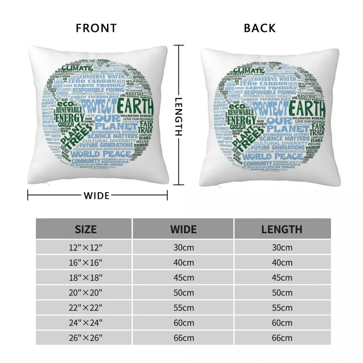 Protect Earth Blue Green Words Pillowcase Polyester Linen Velvet Pattern Zip Decorative Bed Cushion Cover 45x45