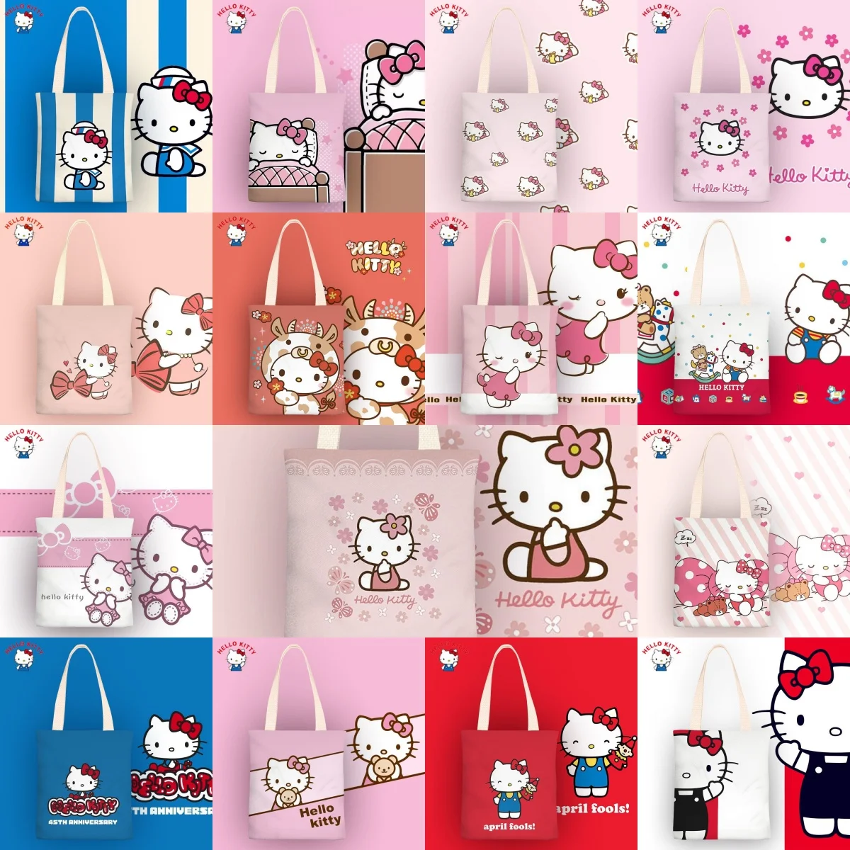 Kawaii Hello Kitty Anime Peripheral Cartoon Cute Single Shoulder Bag Shopping Bag Book Storage Bag Girl Accessory Holiday Gift