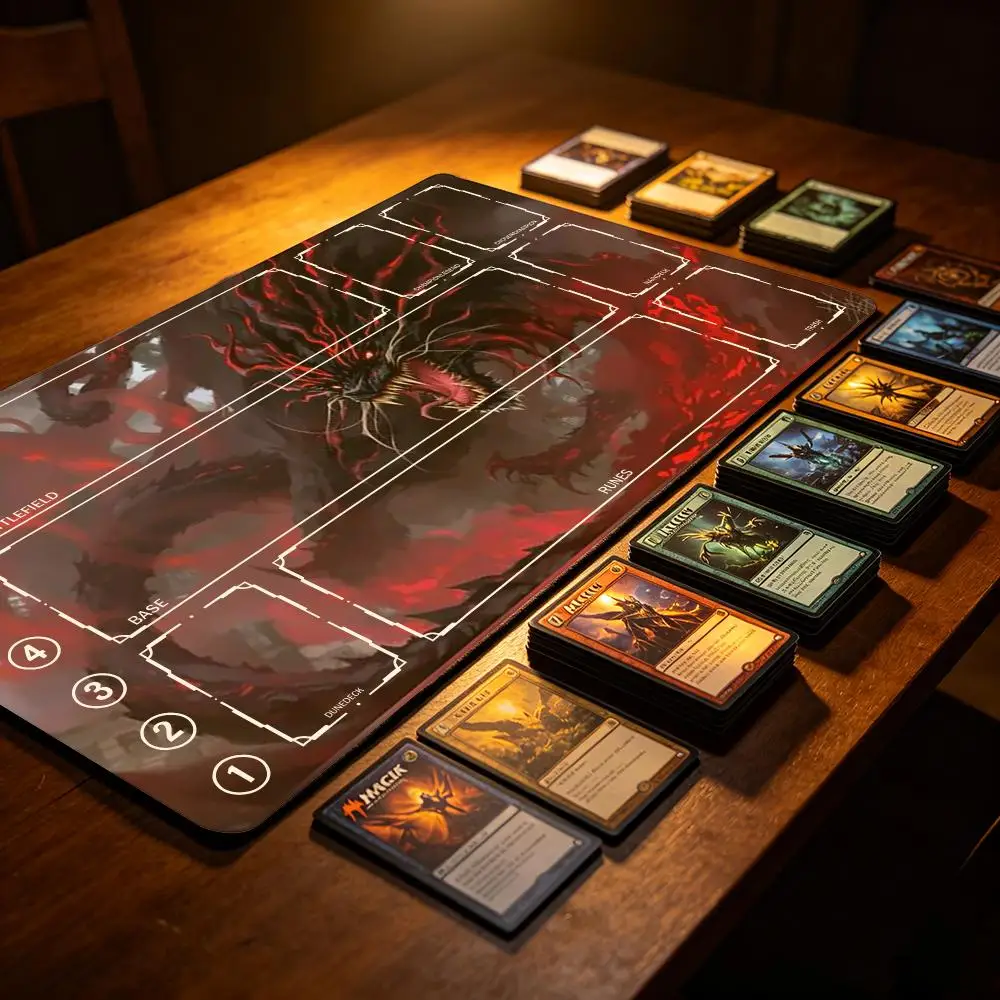 TCG Playmat with Zones Red Black Dragon Trading Card Game Mat Non Slip Rubber Table Mat for MTG YGO Card Game 60x35cm
