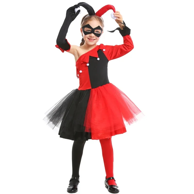 Girl Red Black Clown Outfit Movie Criminal Costume Book Week Child Fancy Dress