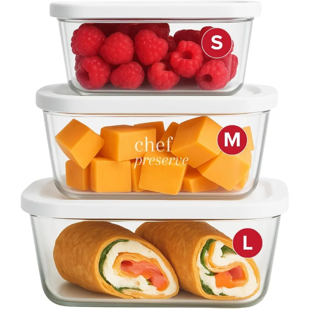 

Glass Vacuum Seal Food Storage Containers Set of 3, Works with Handheld Sealer for Freshness
