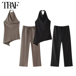 TRAF 2024 Women Pants Sets Holiday Outfits Womens Summer Suit Two Piece Set for Women Top and Pants Lady Sets Bow Women's Pants