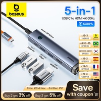 Baseus USB C Hub 4K 60Hz USB Type C 3.0 to HDMI-Compatible RJ45 PD 100W USB 3.0 Slim Adapter USB C Dock for MacBook Air USB HUB