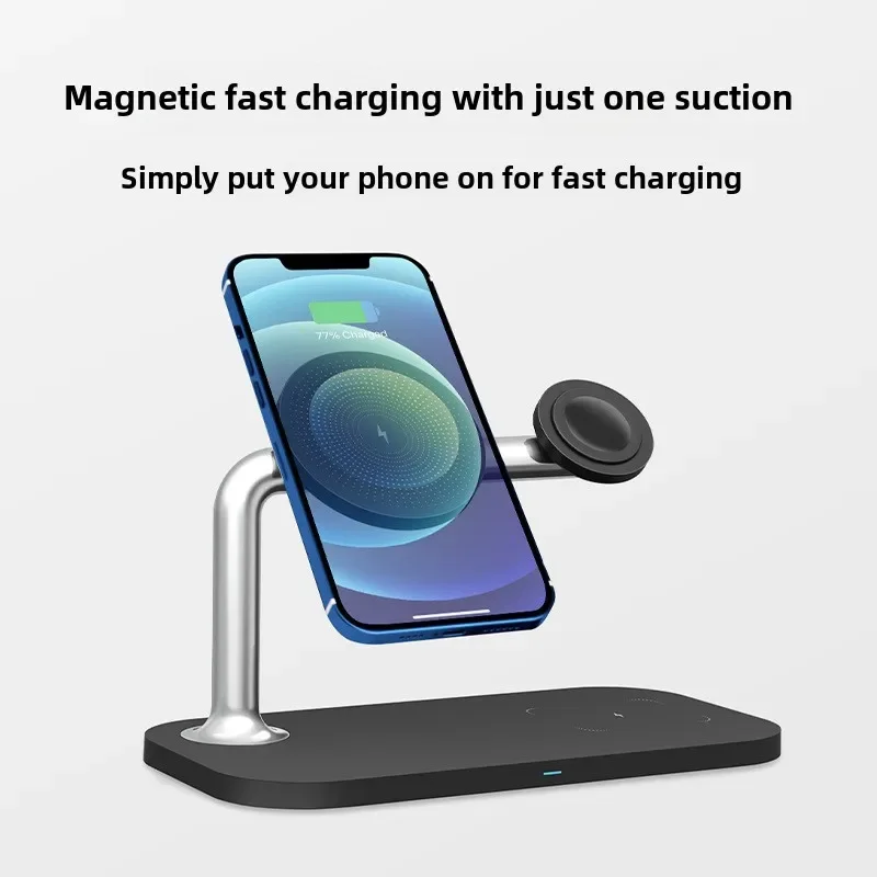 Station de charge sans fil 3 en 1, chargeur à induction 3 en 1, support de bureau ultra rapide pour chambre à coucher, téléphone portable, montre, chargeurs rapides