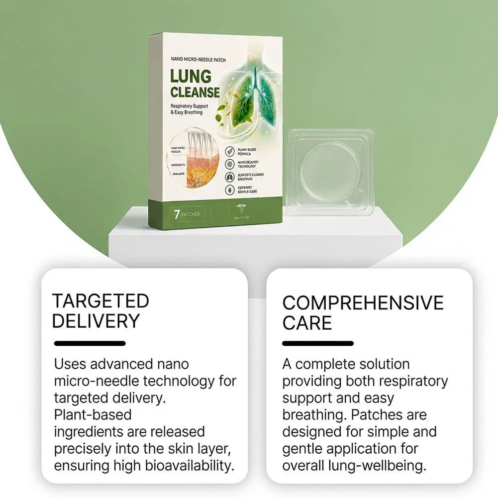 Nano Micro Needle Lung Cleanse Patch 7 Pieces Plant Based Formula with Long Lasting Adhesion for Easy Breathing Support Care Use