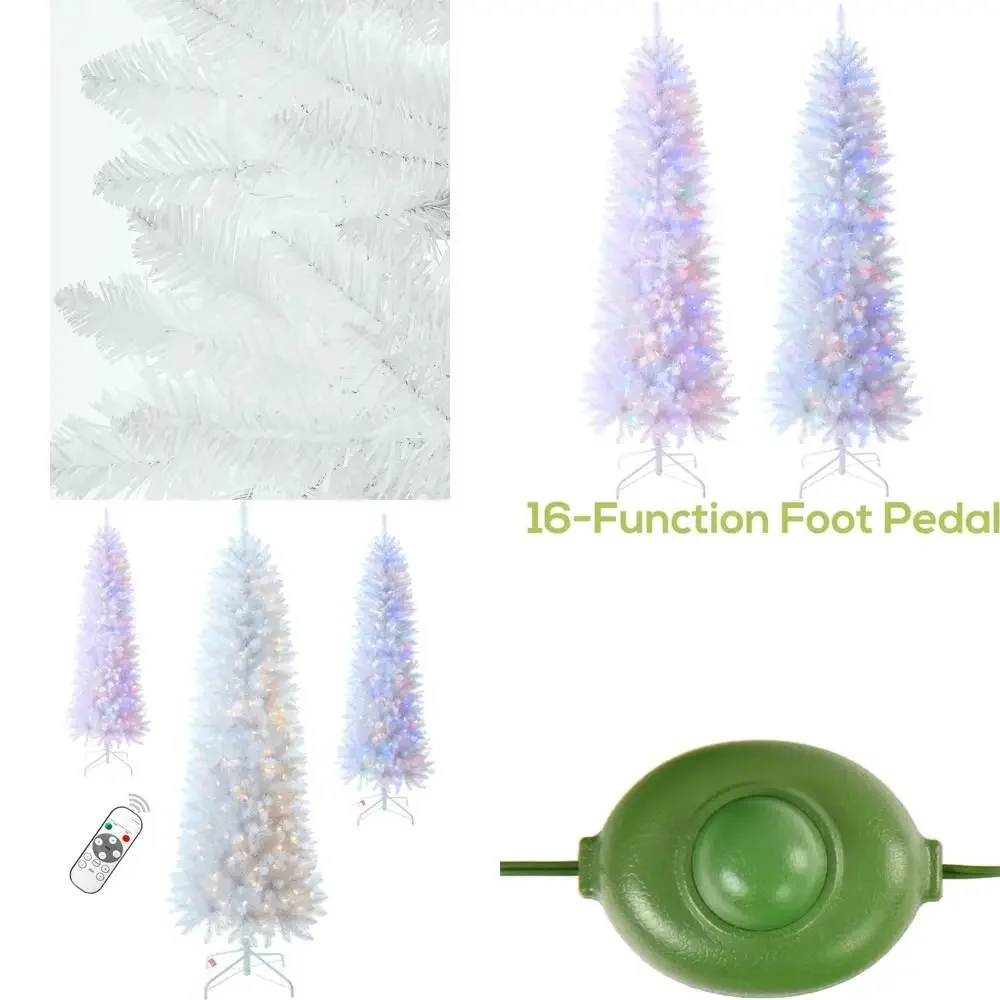 

6-Foot Pre-Lit Slim White Spruce Christmas Tree with 250 Multi-Color Lights and Remote Control for Home Holiday Decor