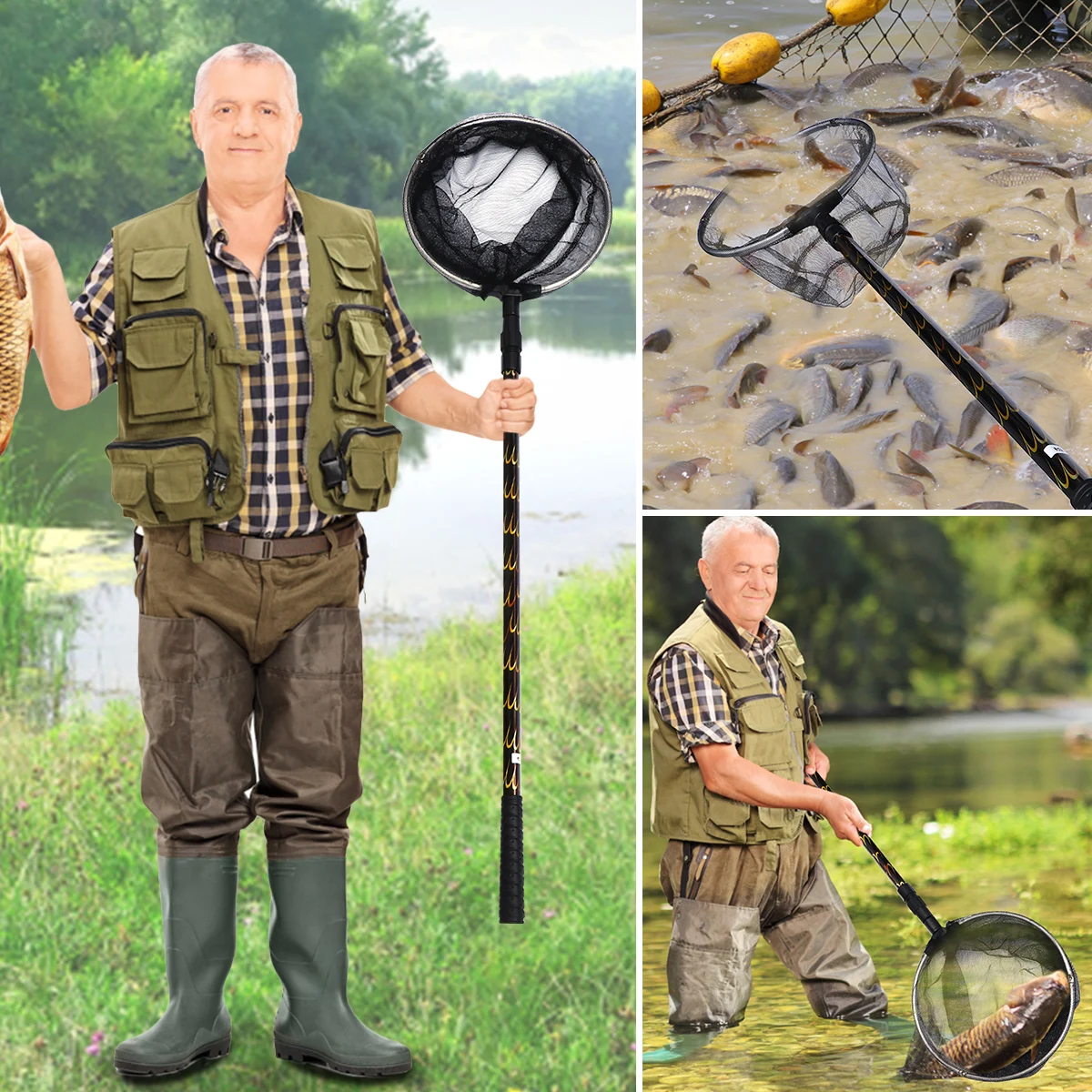

Fishing Net Telescopic Pole Aluminum Alloy Lightweight Portable Pool Skimmer Garden Tool Fish Catching Leaf Cleaner