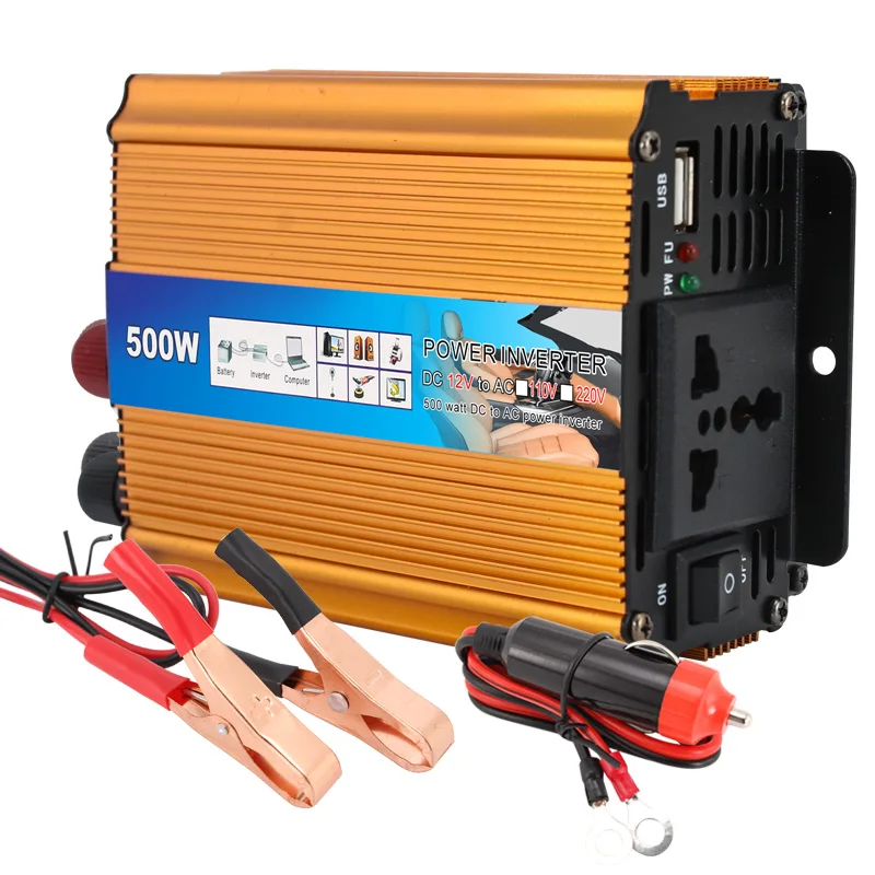 Car power inverter USB charger, convenient small 500W DC 12V/24V to 110V 220V inverter