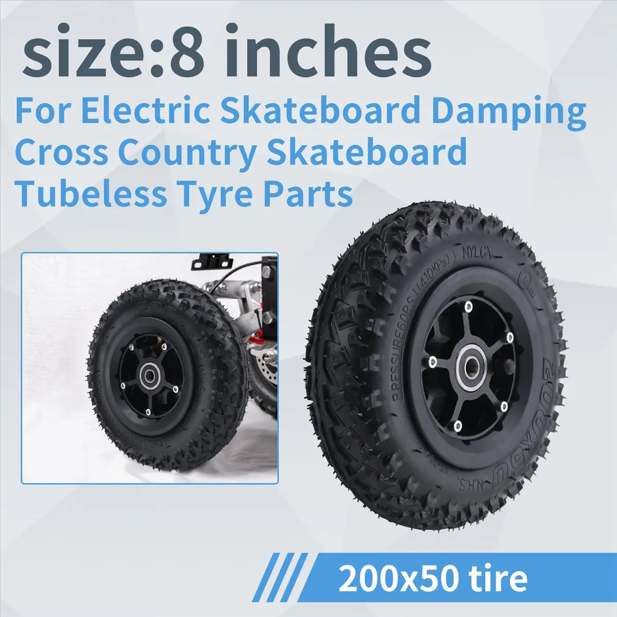 Super Sale Rear Wheel 8 Inch 200X50 Pneumatic Tires for Electric Skateboard Damping Cross Country Skateboard Tubeless Tyre Parts
