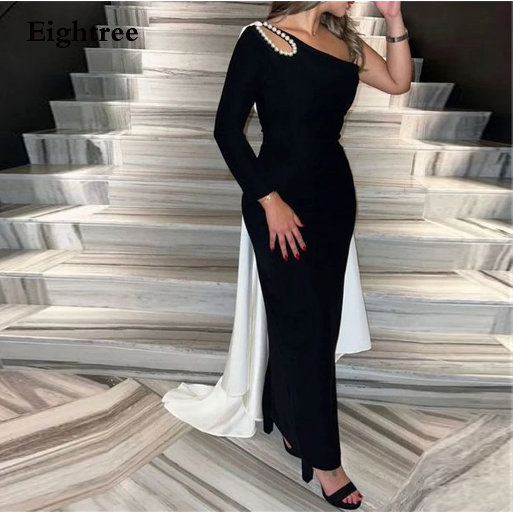 

Eightree Black Modern Prom Dresses Mermaid One Shoulder Leg Slit Beadings Abendkleider Dubai Evening Dress Robe De Soirée 2023