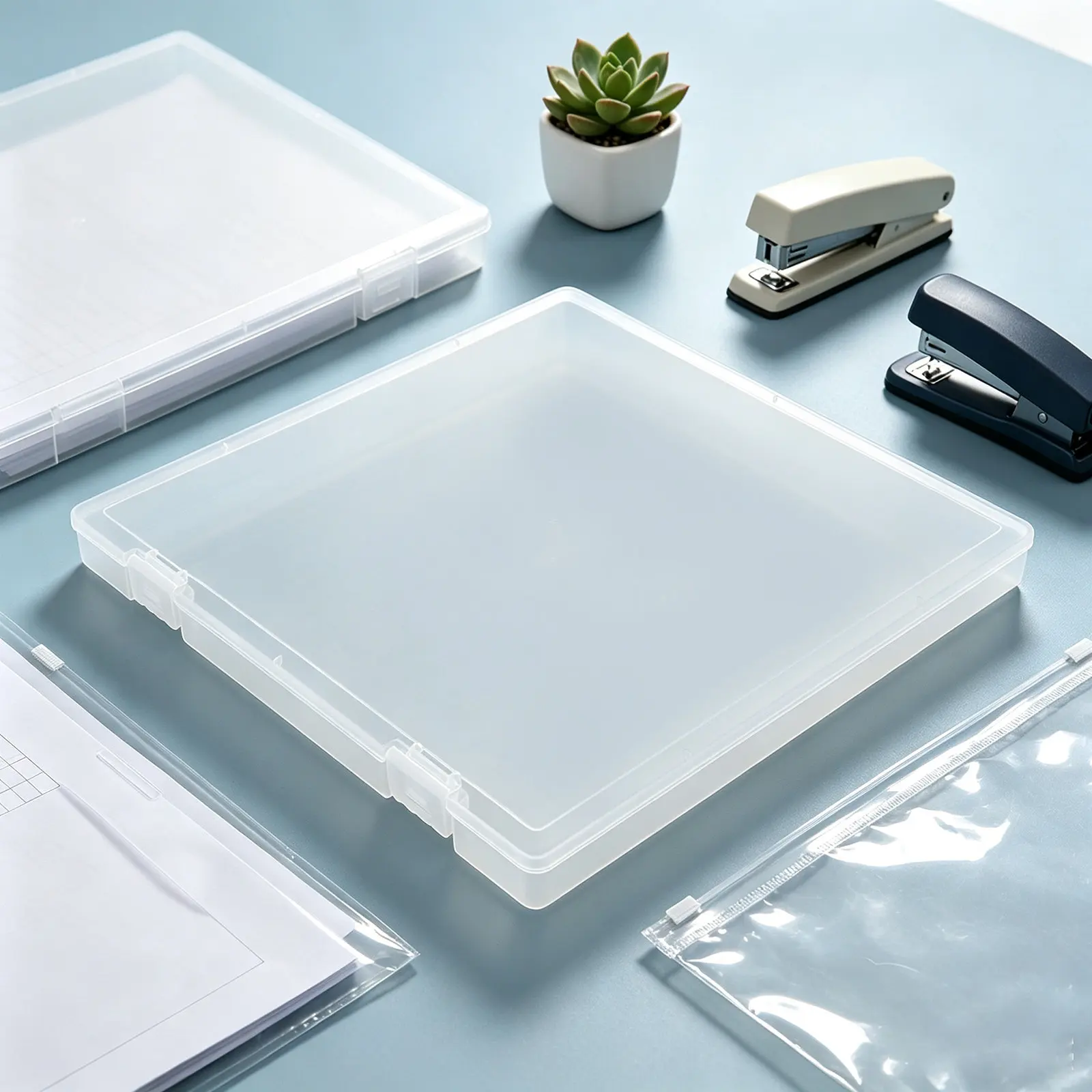 4Pcs Clear Lockable Document Holder Stackable Plastic File Organizer Box Scrapbook Paper Storage Container with Lid for Office