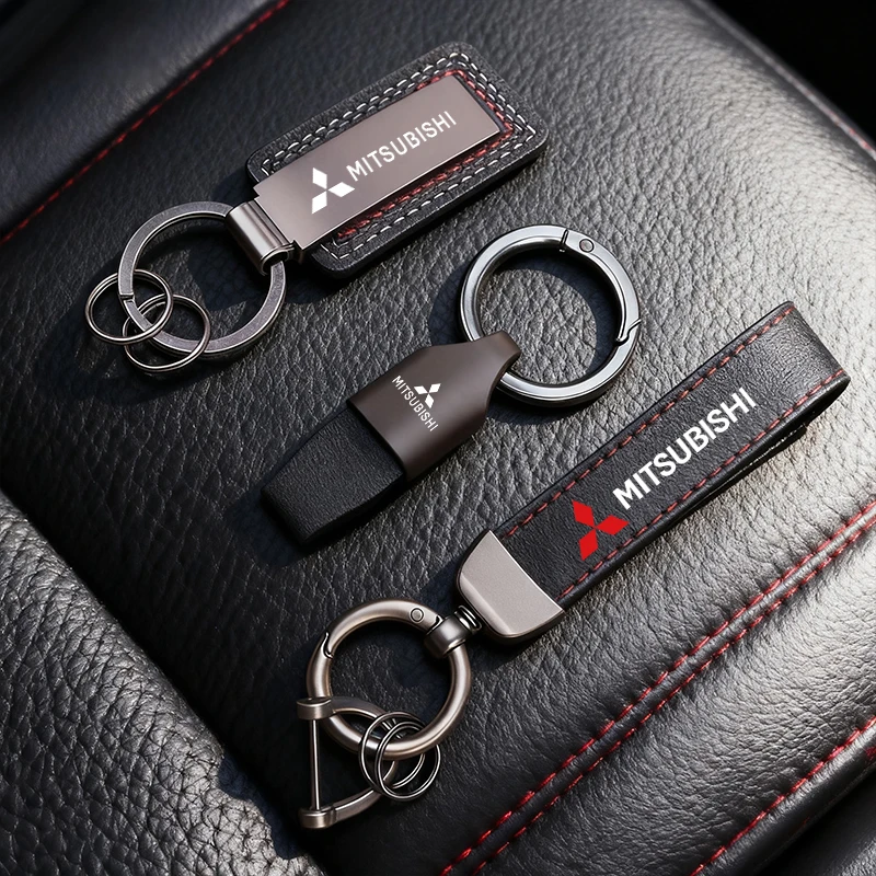 Chaveiro de couro com emblema de metal para carro, pingente para Mitsubishi Pajero Colt I200 Space Delica Triton Ralliart Ex Mirage Jinxuan