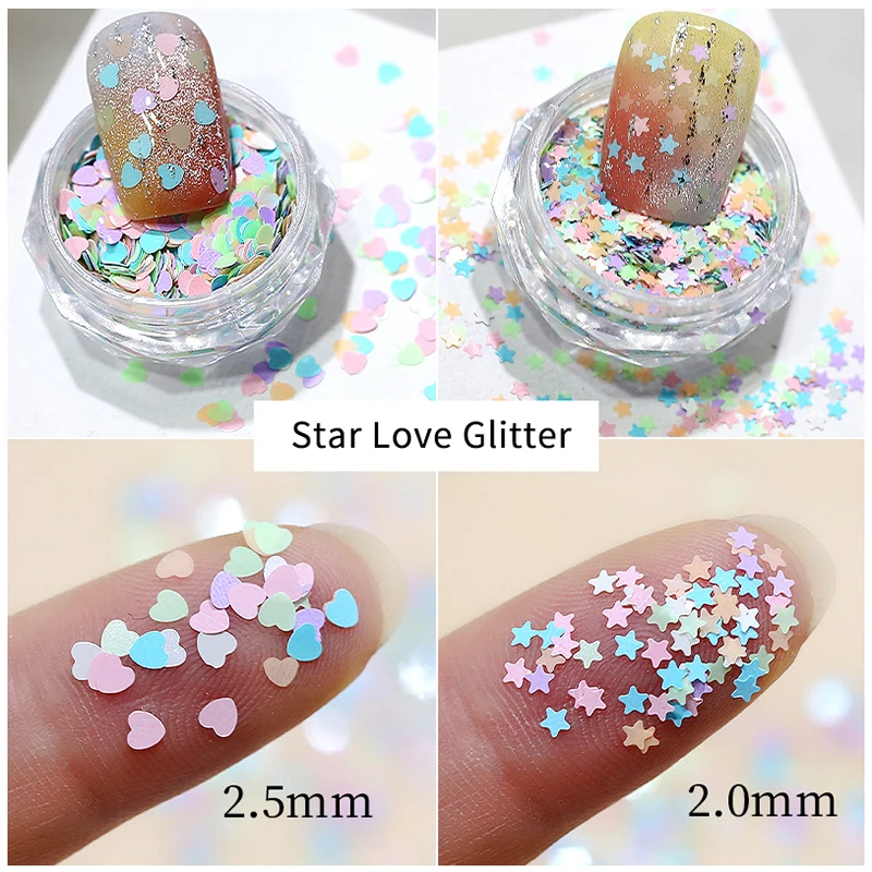 1 pot Mini mixte scintillant amour étoile feuille flocons ongles paillettes Nail Art décoration manucure conseils breloques pour femmes filles bricolage
