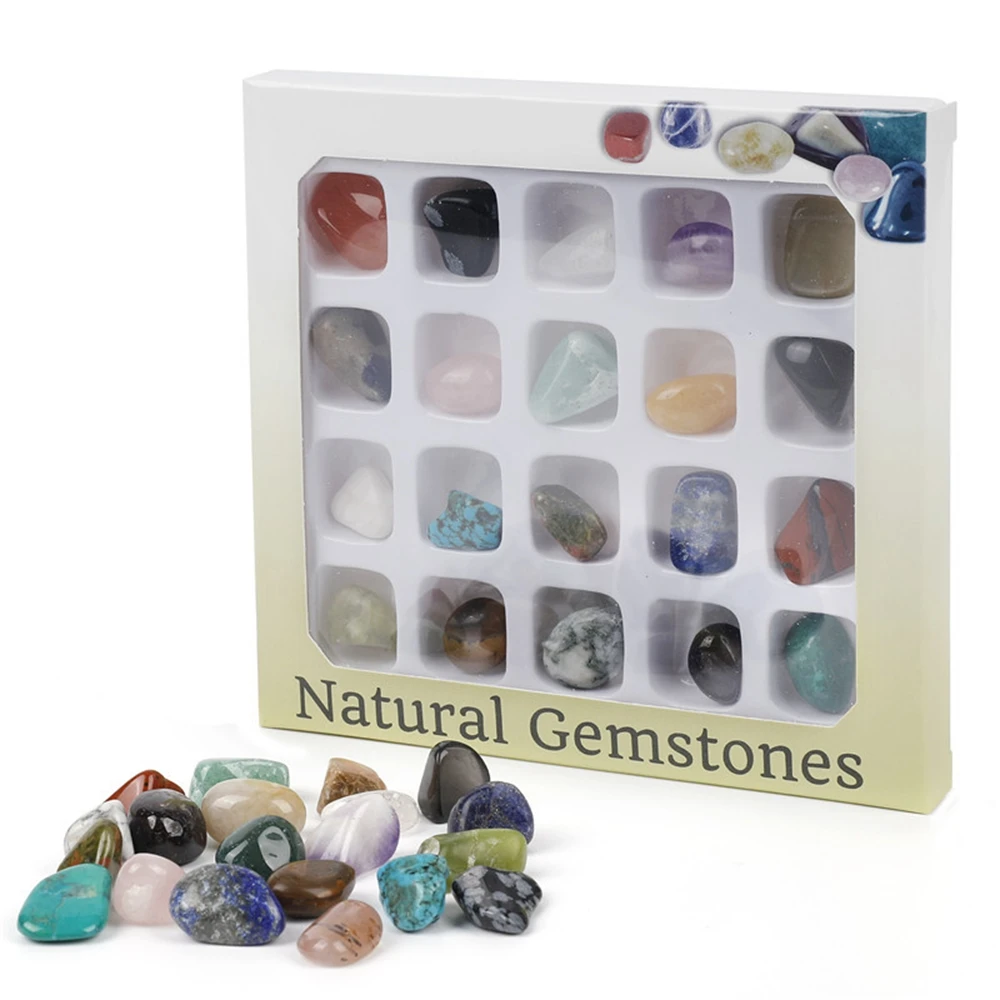 Crystal Gemstone Coleção Display Set, polido cura Chakra pedra, 20pcs