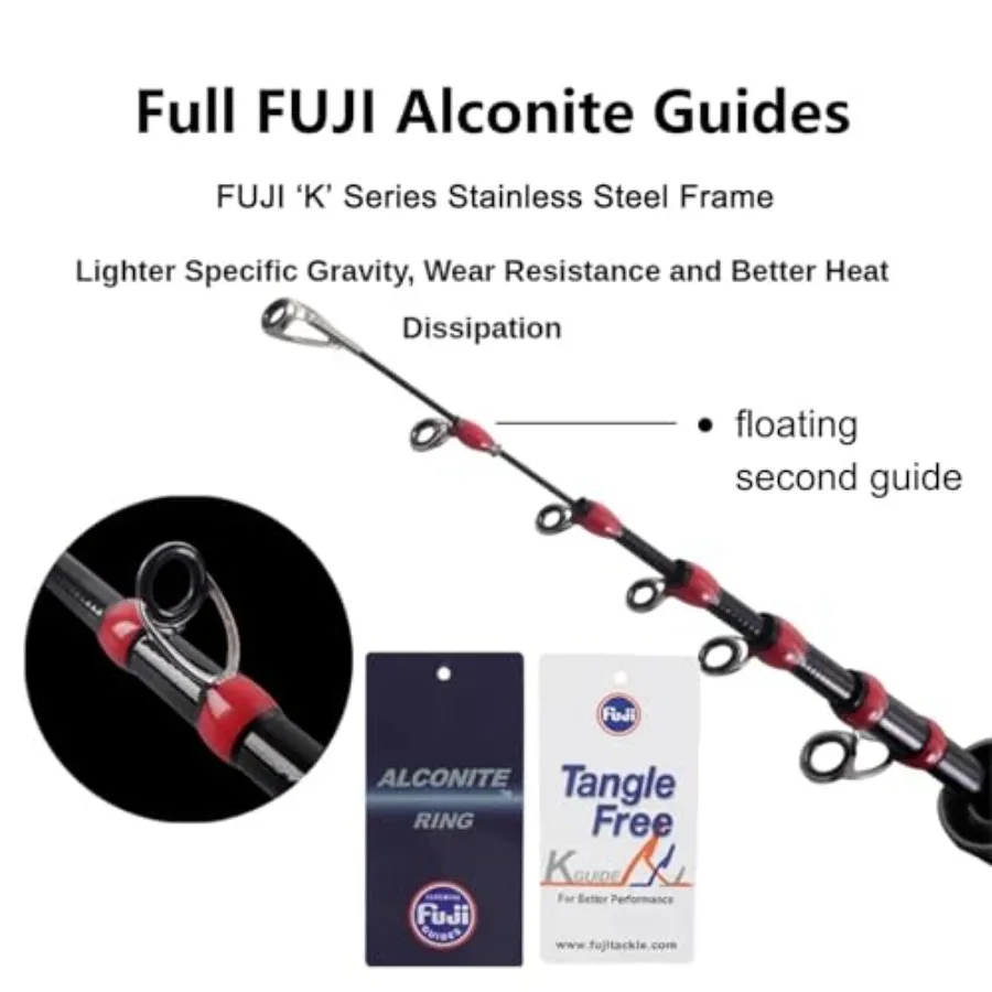 صنارة صيد تلسكوبية خفيفة أو قضيب من ألياف الكربون خفيف الوزن للغزل مع حلقات ألكونيت فوجي وبكرة البحر