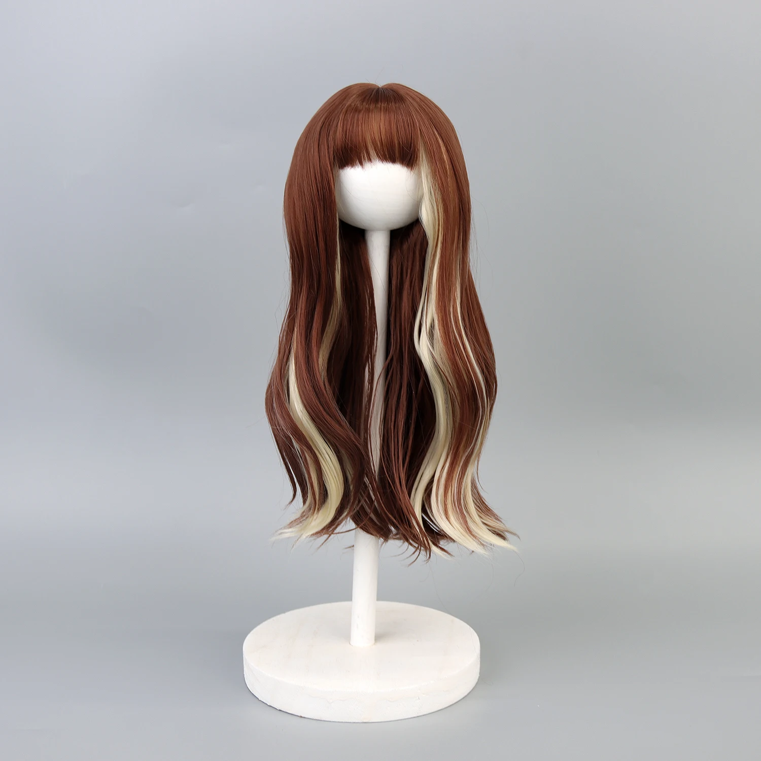 27CM Head Circumference Doll Wigs Heat Resistant Fiber Long Wavy With Bangs Hair For 18 Inch American Dolls