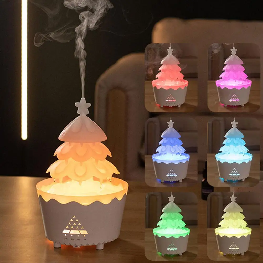 Humidificador de luz LED nocturna para el hogar, difusor de aceite esencial de árbol de Navidad, gota de lluvia, 7 colores