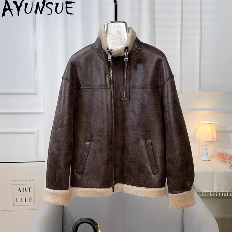 

Casual AYUNSUE Short Lamb Wool Coat for Women 2024 Winter Warm Sheep Shearing Jacket Female Motorcycle Clothes Abrigos Mujer