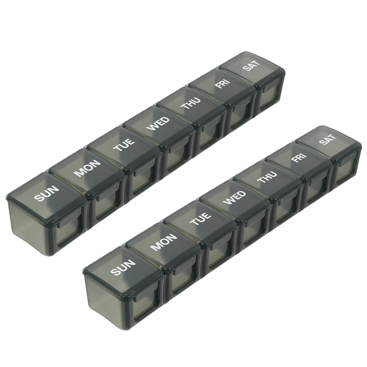 

Набор из 2 еженедельных органайзеров для таблеток на 7 дней, портативный компактный контейнер для витаминов, удобный для ежедневного использования и путешествий, с несколькими отделениями