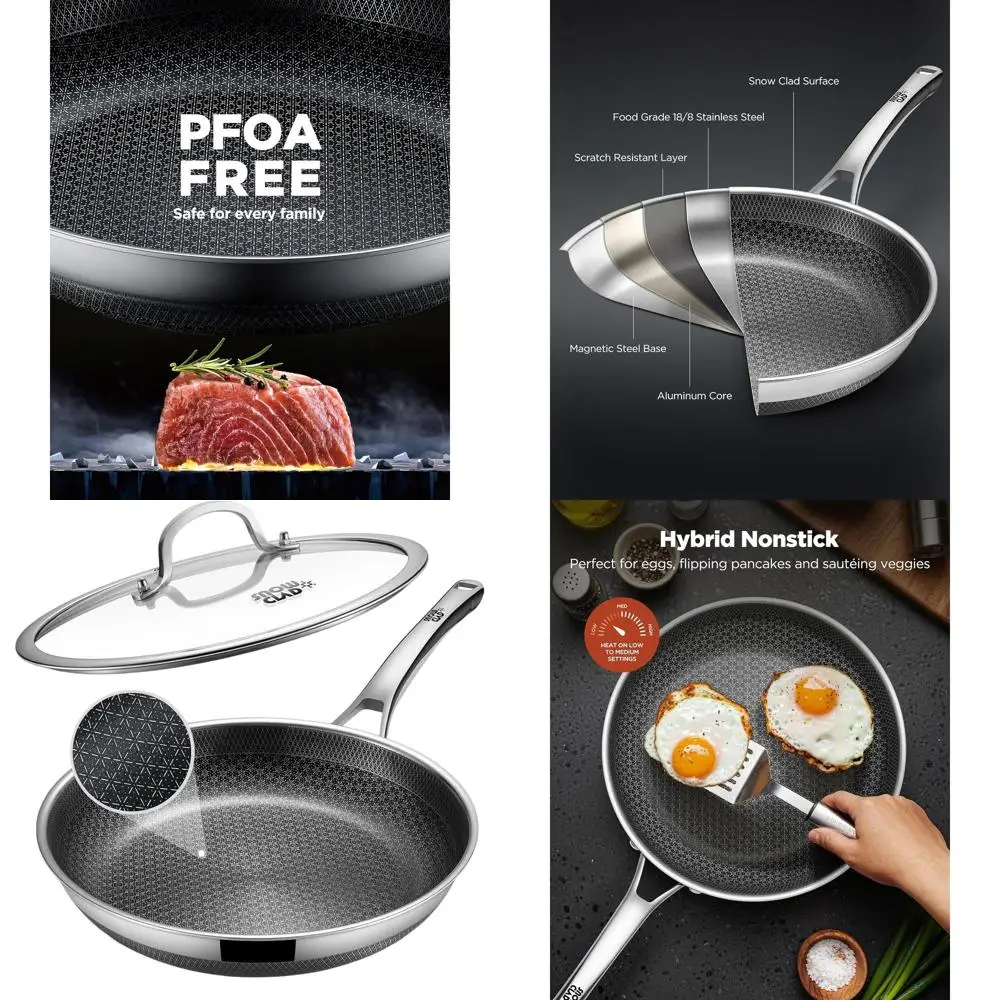 

12-дюймовая гибридная сковорода с антипригарным покрытием, крышкой, нержавеющей сталью, можно мыть в посудомоечной машине и в духовке, готовая к индукционной посуду, посуда без PFOA