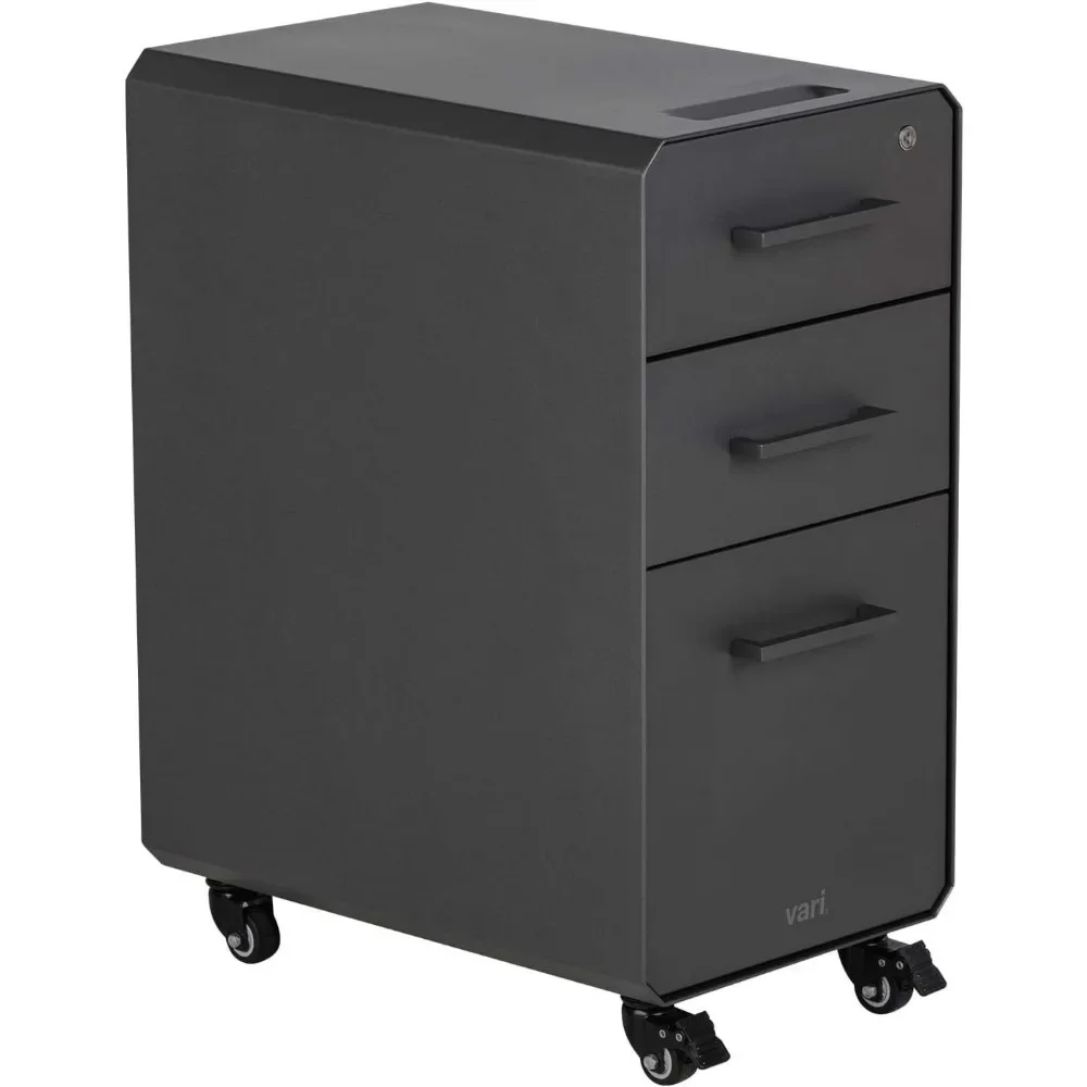 Slim File Cabinet Compact, Lockable Storage Cabinet with Roll-and-Lock Caster Wheels  Three Drawer Office Filing Cabinet