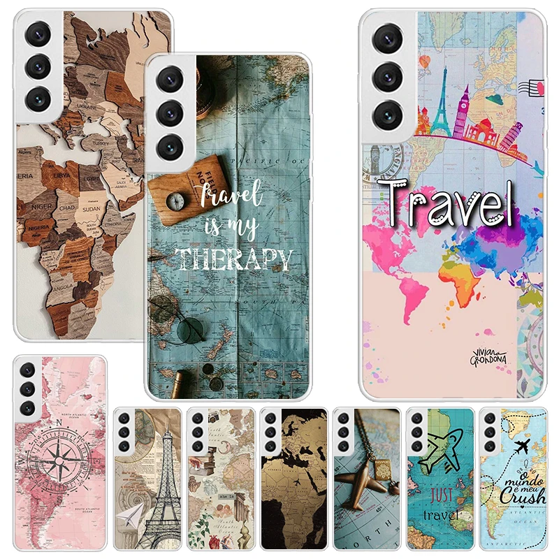 World Map Travel Plans Print Soft Case for Samsung Galaxy S24 S23 S22 Ultra S21 S20 FE S10 Plus Phone Shell S9 S8 + S10E Pattern