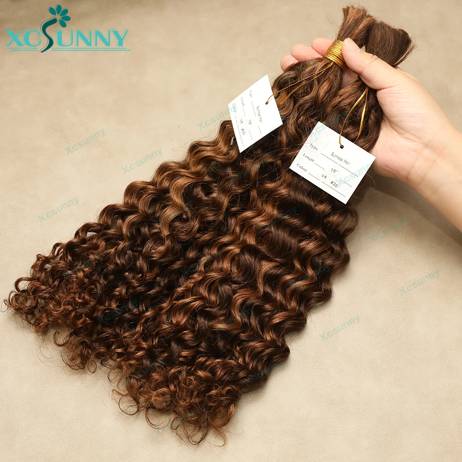 Bulk Human Hair For Braiding Highlight Curly Hair Bundles No Weft Wholesale Loose Deep Wave Double Drawn Boho Knotless Braids