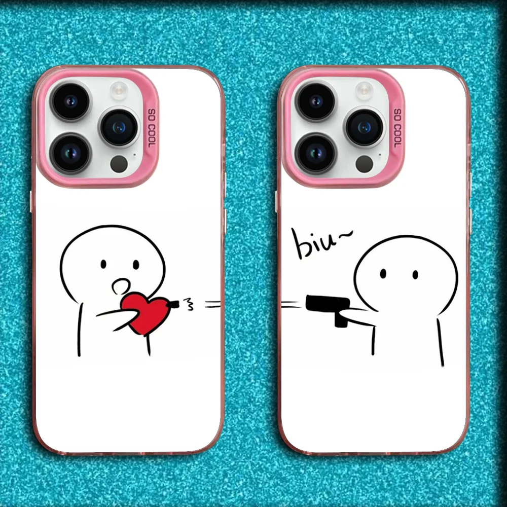 

Funny Boy Girl Couple Phone Case For iPhone 16,15,14,13,12,11,Mini,Pro,MAX Pink Matte Silicone Cover