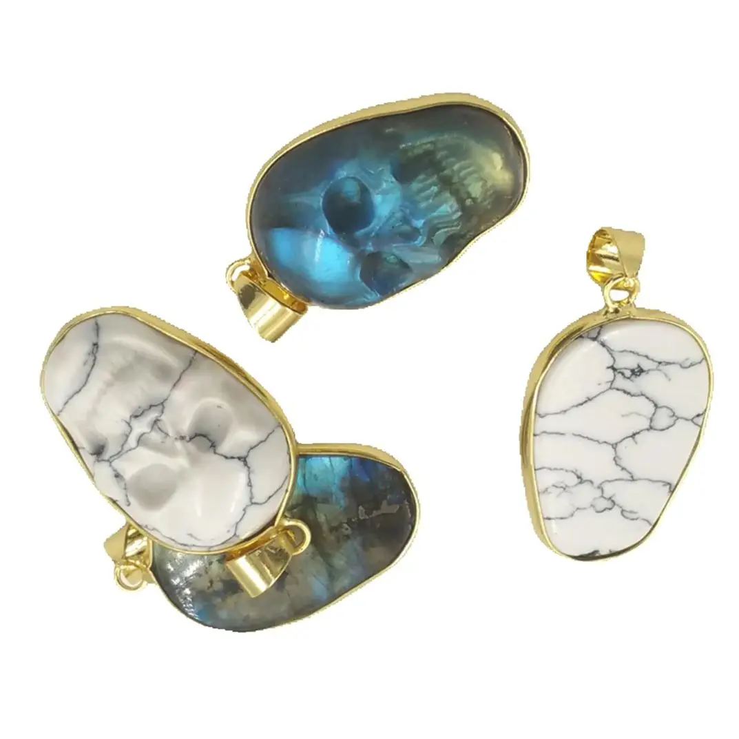 

WT-P1749 модное кулон из натурального камня в форме черепа, золотое ожерелье для Хэллоуина, аксессуары, подарки