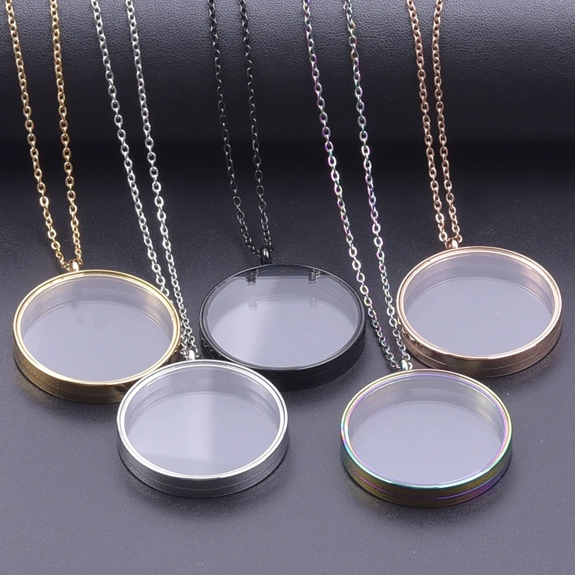 1Pc Inner Size 10-40mm Round Glass Memory Coin Holder Locket Pendant Necklaces Floating Living Relicario Collares Jewelry Bulk