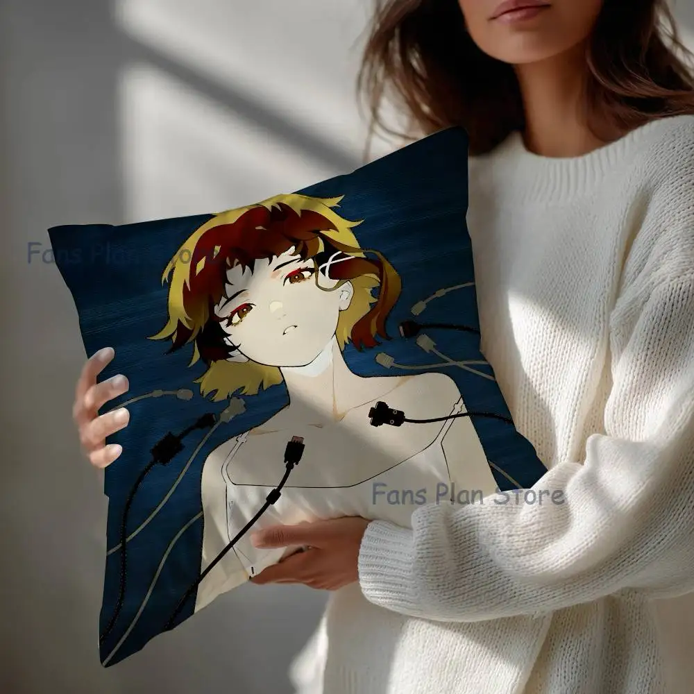 S-Serial Experiments Lain Iwakura Pillow Case Square Double-Sided Print Short Plush Sofa Cushion Cover Bedroom Office Sofa Gift